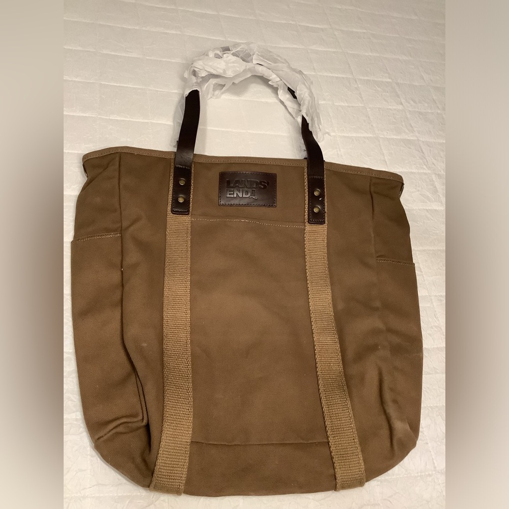 New Lands End brown canvas tote bag